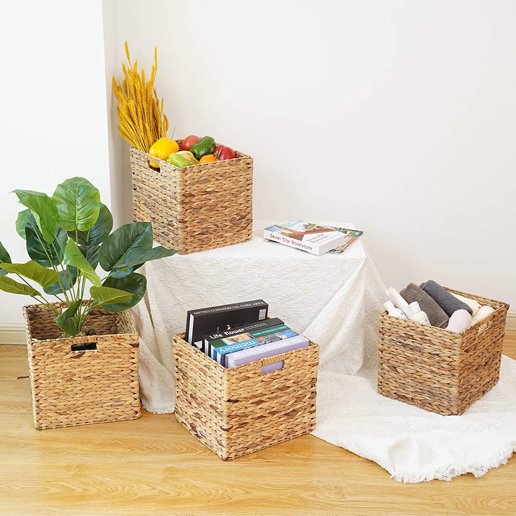 Giỏ cói không nắp URSPACE đựng đồ đa năng hình vuông có thể gấp gọn size 30 / HYACINTH FOLDING BASKET SIZE 30