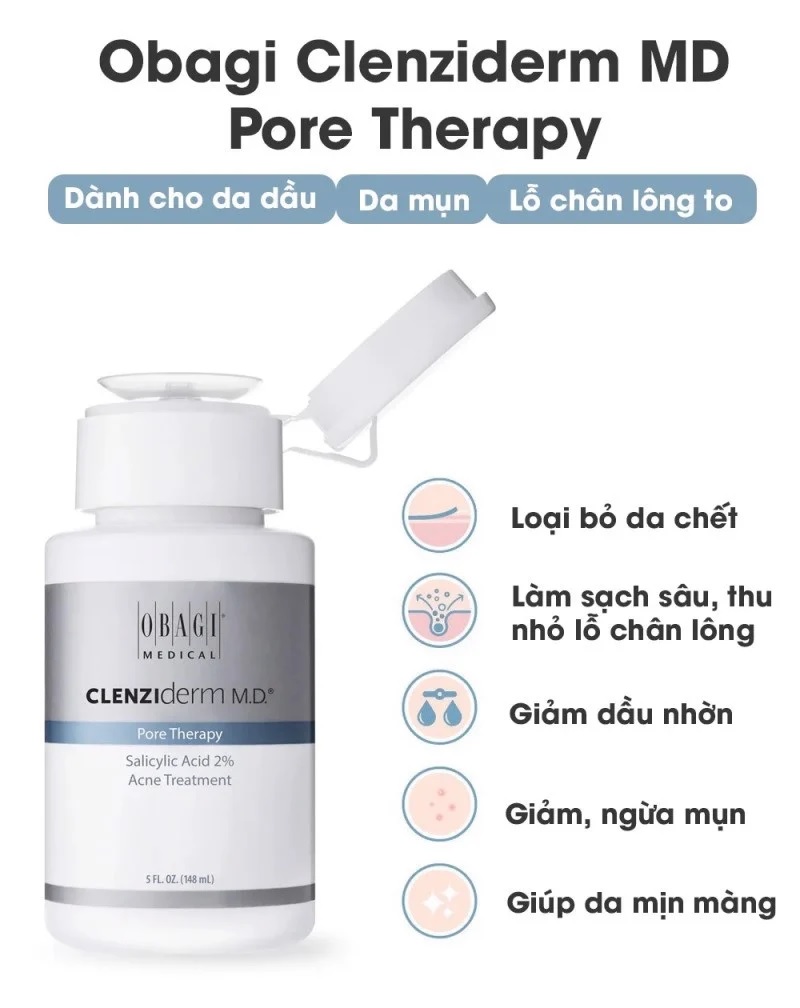 Dung dịch tẩy tế bào chết BHA Obagi - Clenziderm Pore Therapy 148ml - Kiềm dầu, giảm mụn