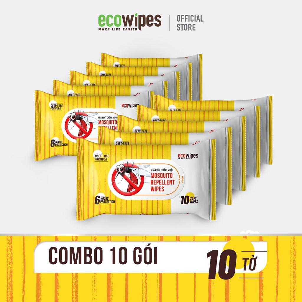 Combo 10 gói khăn giấy ướt chống muỗi đốt EcoWipes gói 10 tờ giúp làm sạch vết mẩn ngứa vừa chống muỗi đốt lên đến 6h