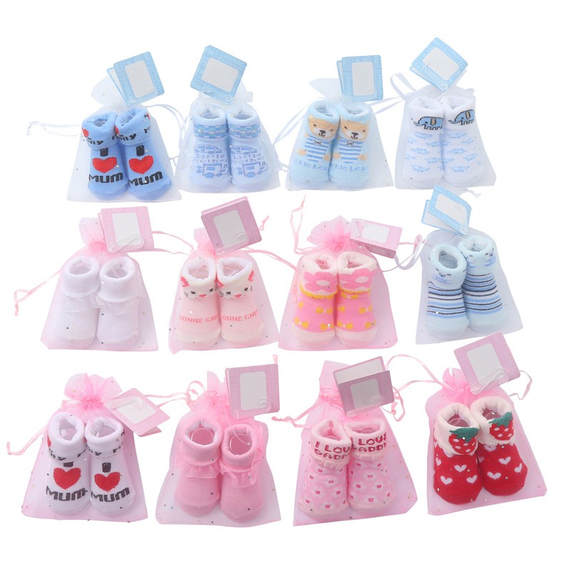Set 3 đôi vớ sơ sinh xinh xắn cho bé gái 0-6 tháng và 6-12 tháng