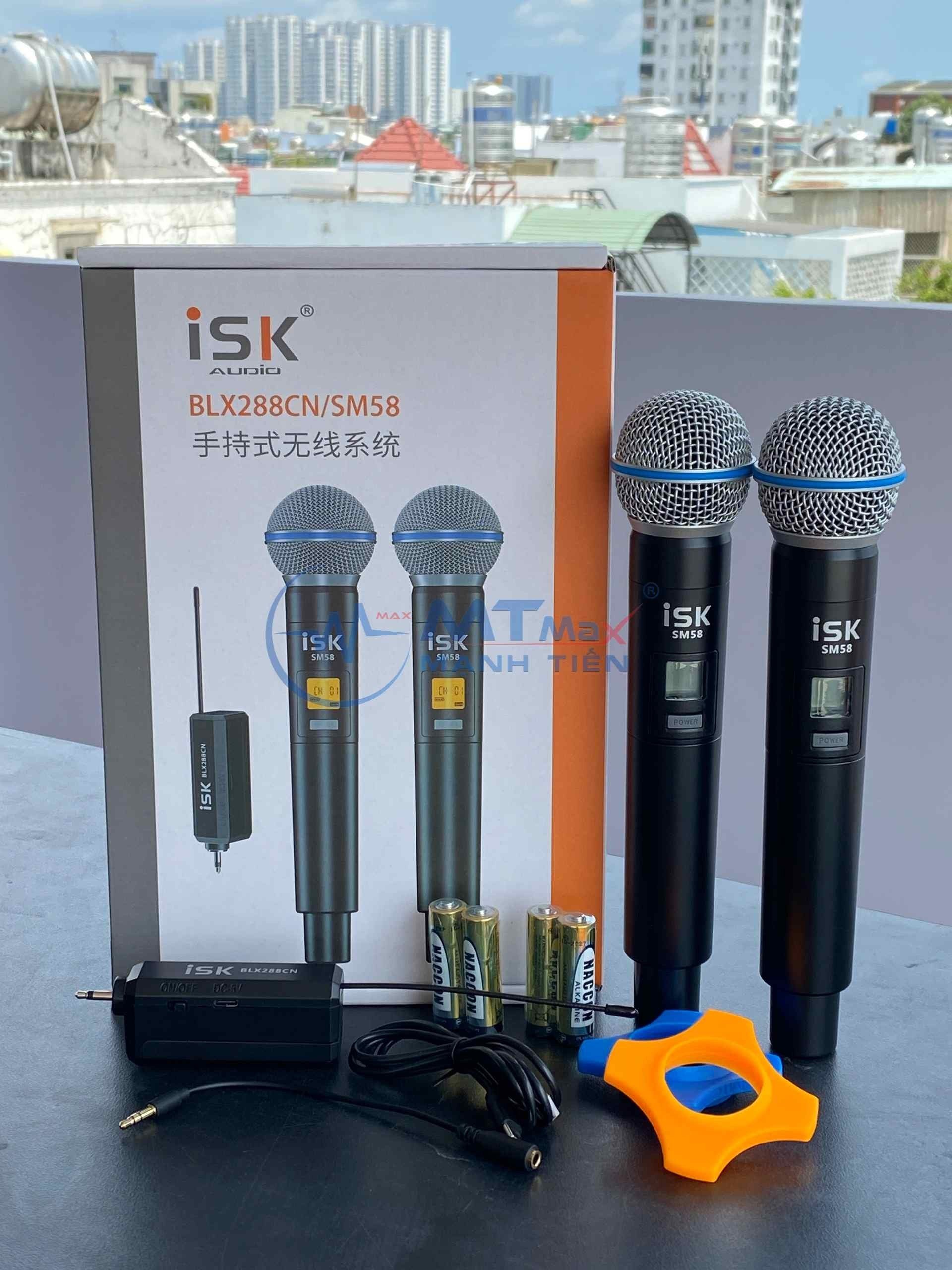 Micro ISK SM58 Không Dây, Phiên Bản 2 Micro dùng cho hát karaoke gia đình sân khấu hút âm tốt