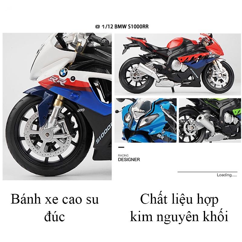 Mô hình xe mô tô BMW S1000rr bằng hợp kim nguyên khối có nhạc và đèn tỷ lệ 1:12