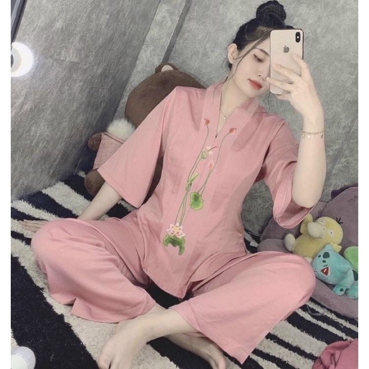 Đồ Lam Đi Chùa # Bà Lai Lụa Thêu Hoa Cao Cấp