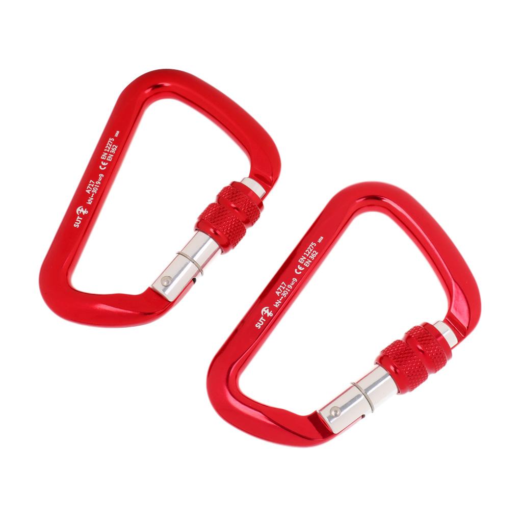 Aluminum D-Ring Carabiner Rock Climbing Screw Locking Karabiners 30KN Red