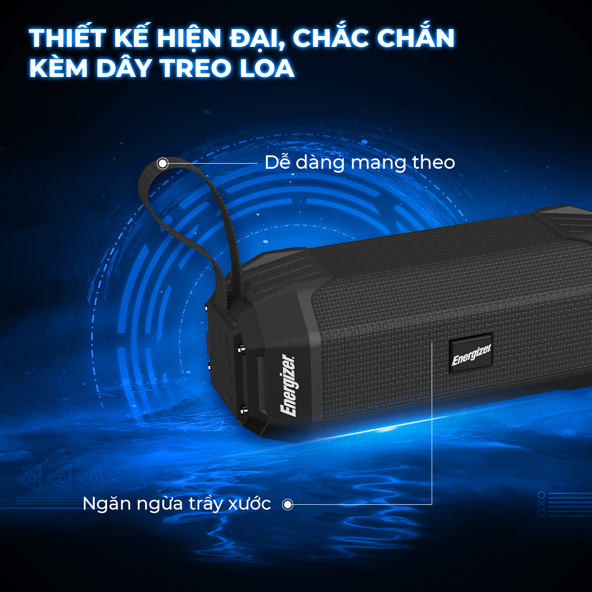 Loa Bluetooth Energizer BTS-104 kiêm sạc dự phòng - Kết nối bluetooth 5.0, Tích hợp micro, hỗ trợ FM radio, thẻ Micro SD, cổng AUX, cổng sạc USB-A - HÀNG CHÍNH HÃNG