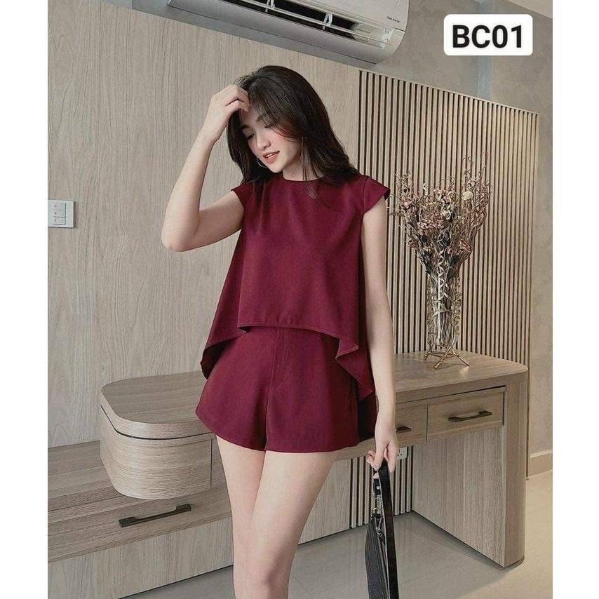 Sét bộ áo babydoll vạt cao thấp cổ tròn và quần ngắn