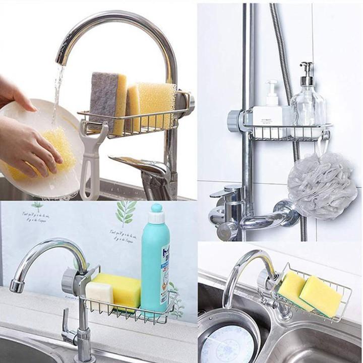 GIÁ INOX GẮN VÒI RỬA BÁT ĐỂ GIẺ RỬA CÓ HỘP GIẤY