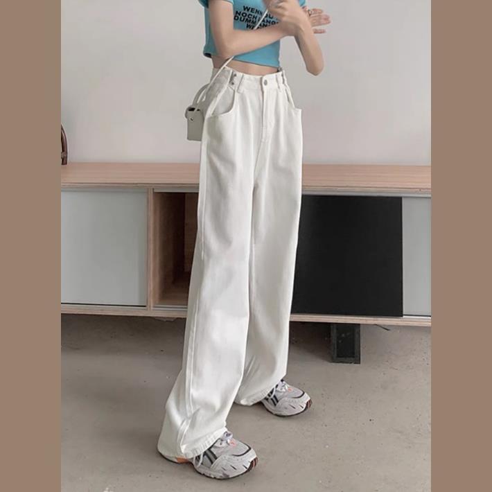 Quần Jean Ống Rộng GÀI EO Nữ Màu Trắng Kem Ulzzang Unisex mặc lên cực tôn dáng