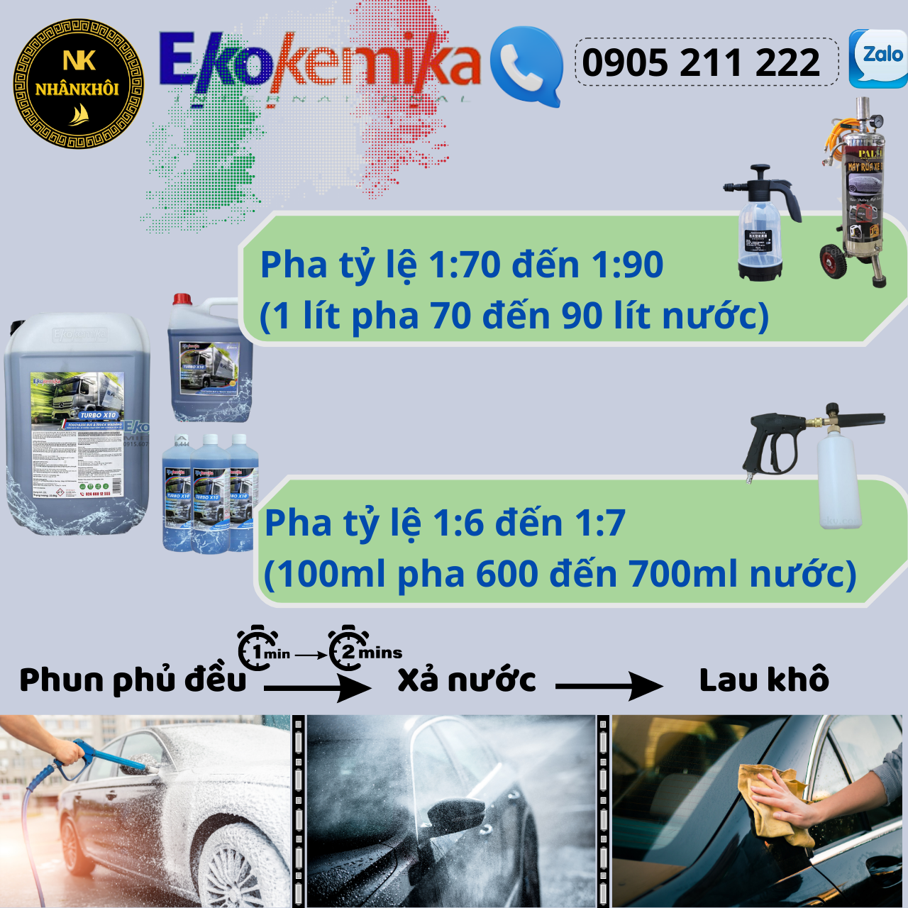 Turbo X10 - 1 lít - Dung dịch rửa xe không chạm - Nước rửa xe bọt tuyết - Ekokemika