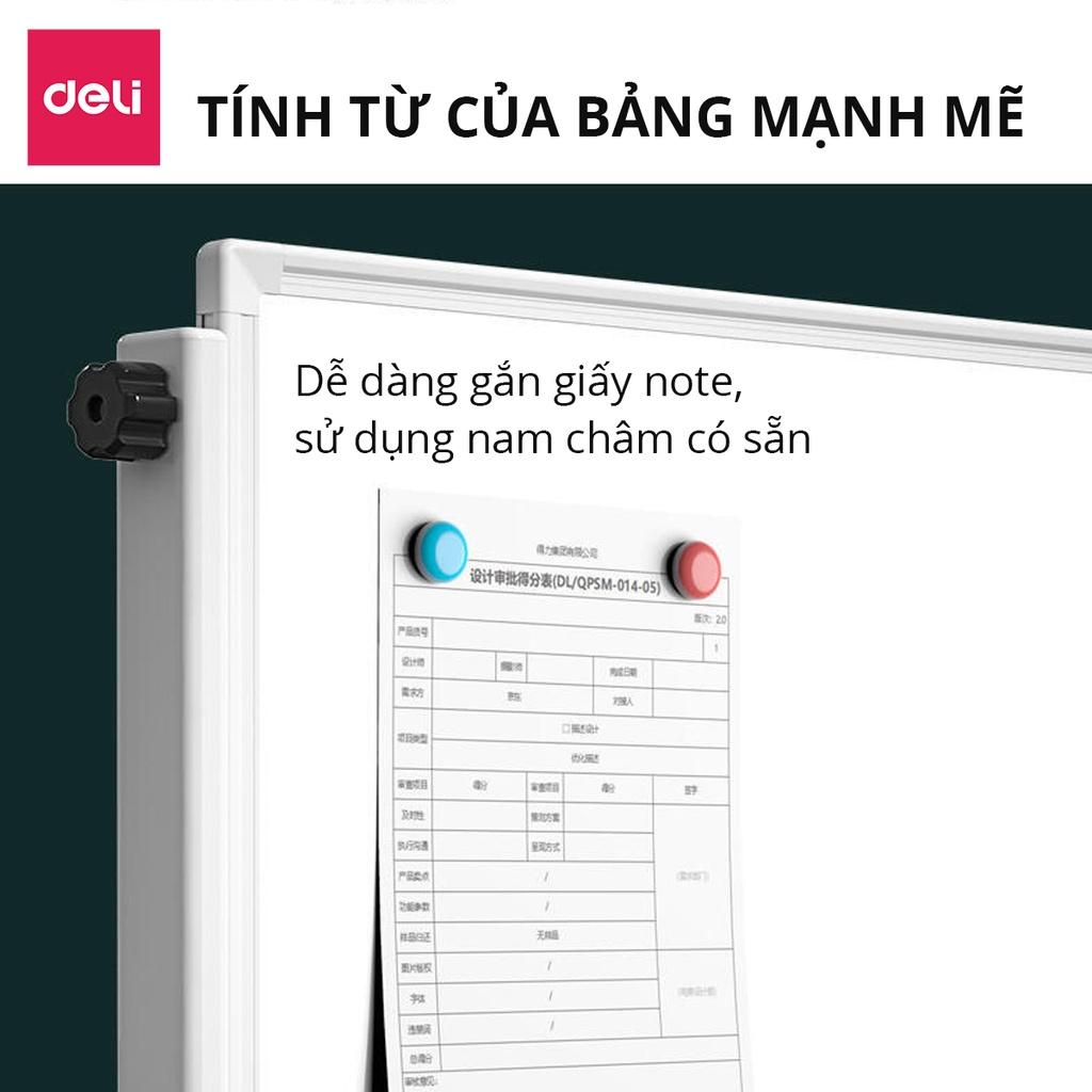 Bảng Từ Trắng Hai Mặt Xoay 360 Độ Có Chân Di Động Chữ H Điều Chỉnh Cao Thấp Kèm Bộ Phụ Kiện Bút Lau Bảng Nam Châm Deli