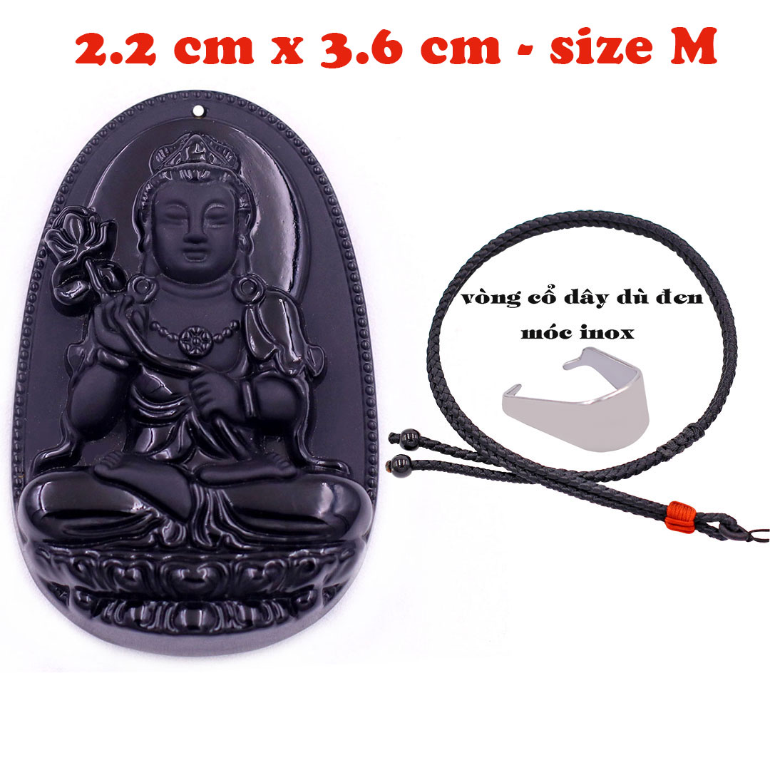 Mặt Phật Đại thế chí thạch anh đen 3.6 cm kèm vòng cổ dây dù đen - mặt dây chuyền size M, Mặt Phật bản mệnh