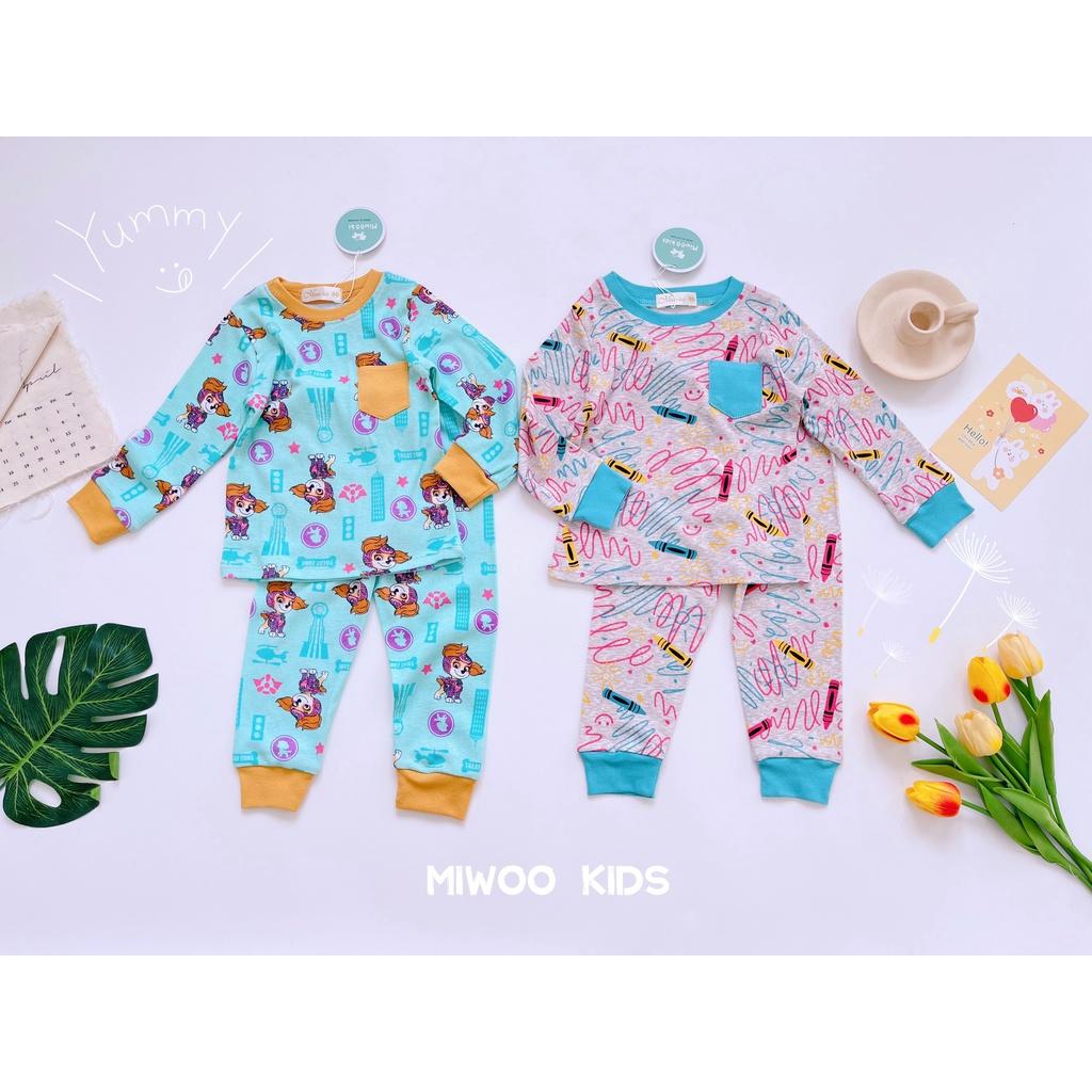 Bộ Dài Cotton Borip Miwoo Kids In Họa Tiết Có Viên Quần Bo Ống Size 7-20kg