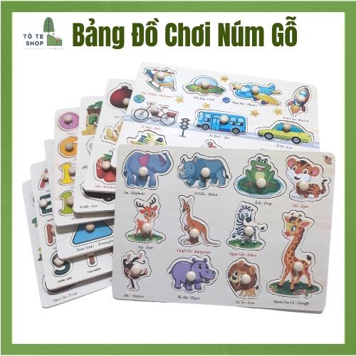 Bảng núm gỗ song ngữ Anh Việt, đồ chơi gỗ thông minh cho bé 3-6 tuổi,bảng núm gỗ nhiều chủ đề giúp bé học ghép chữ