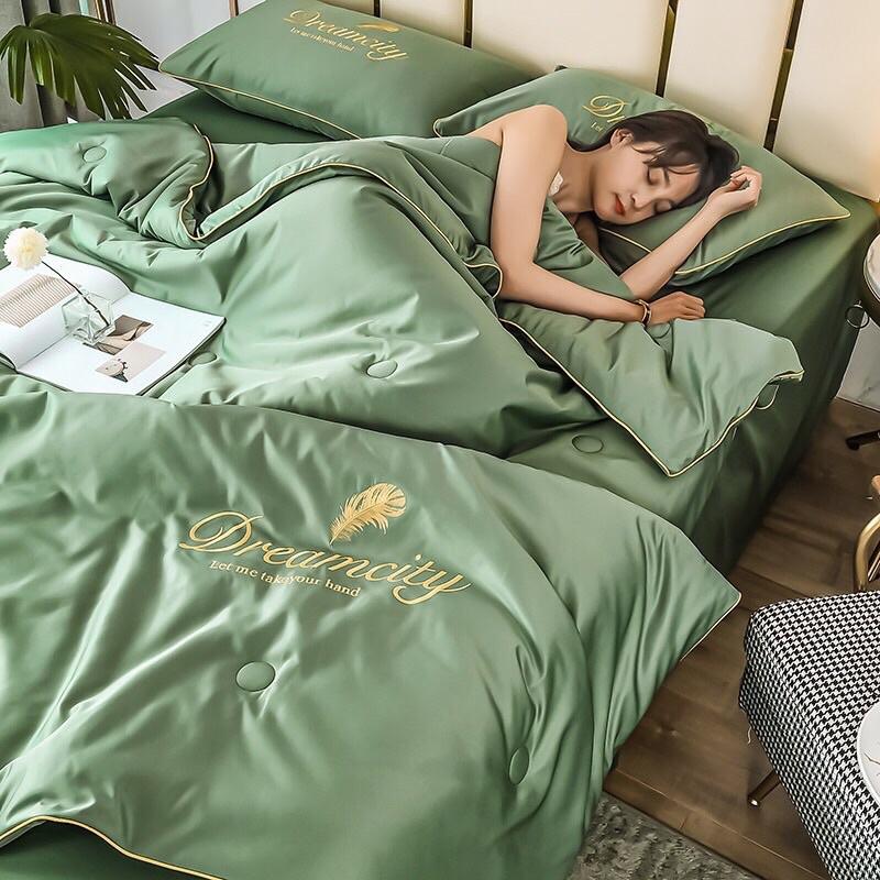 Bộ Chăn Trần Ga Và 2 Vỏ Gối Phi Lụa DreamCiTy ,Chất Liệu Lụa Mát ,Sang Trọng Có Đủ Kích Thước