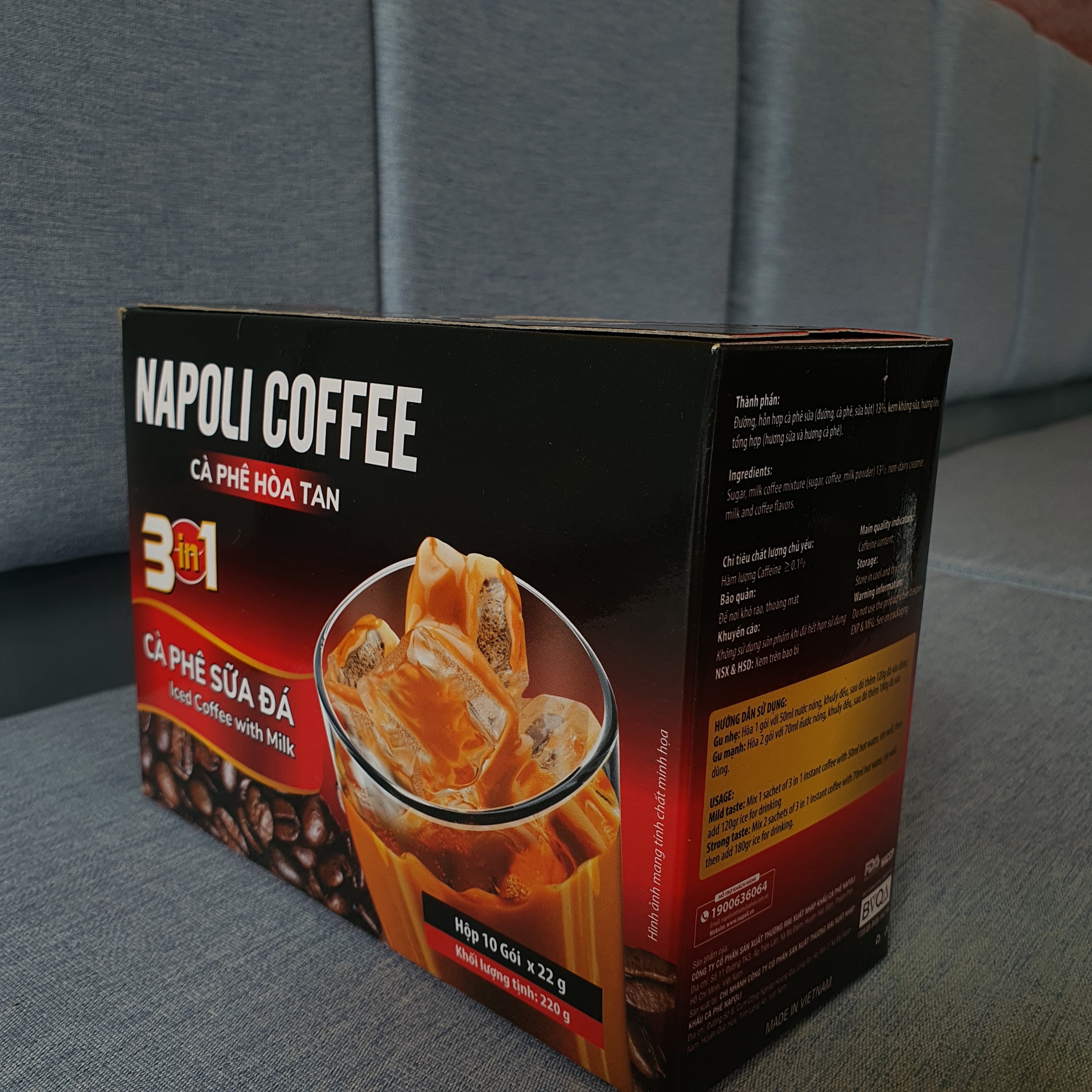 Cà Phê Sữa Đá hòa tan 3in1 Napoli Coffee (10 gói x 22g) - Cafe SẠCH, hạt Robusta/Arabica Nguyên Chất