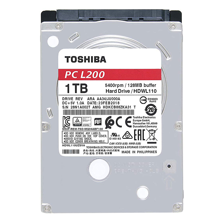 Ổ Cứng HDD Toshiba 2.5&quot; 1TB Mobile L200 series 7mm (128MB) 5400rpm SATA3 (6Gb/s) HDWL110UZSVA - Hàng Chính Hãng