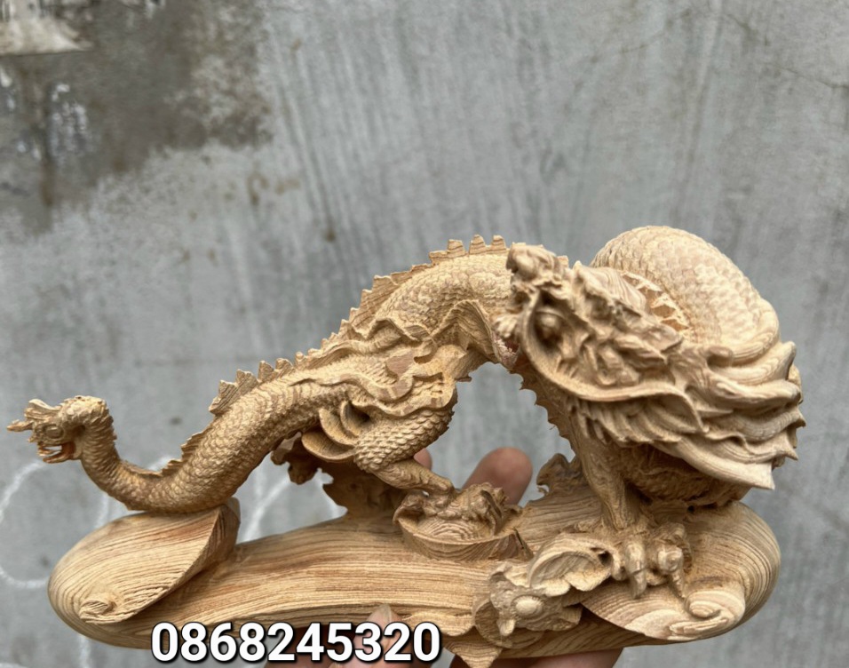 Tượng con rồng phong thủy bằng gỗ ngọc am thơm phức kt 20×10×7cm