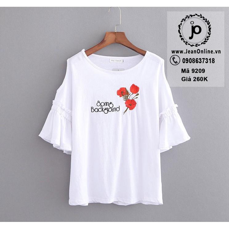 Bigsize Nữ - Áo Thun Khoét Vai Thêu Hoa