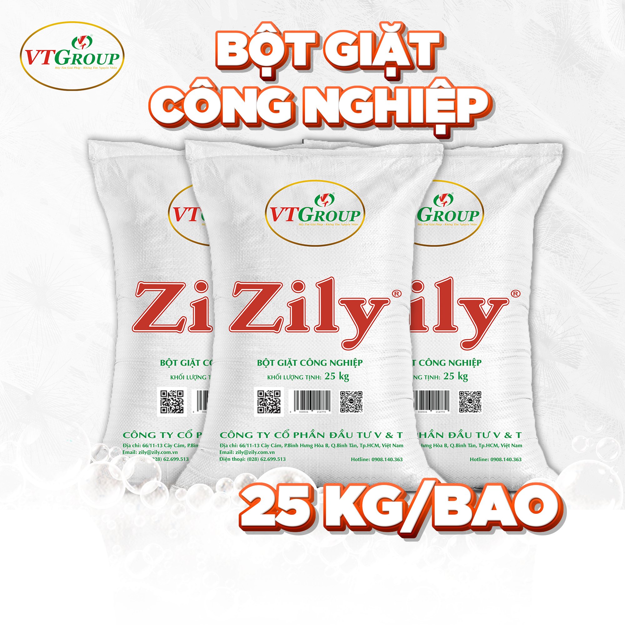 Bột giặt công nghiệp 25kg/bao - Tặng 1 chai tẩy quần áo màu Zily 550g