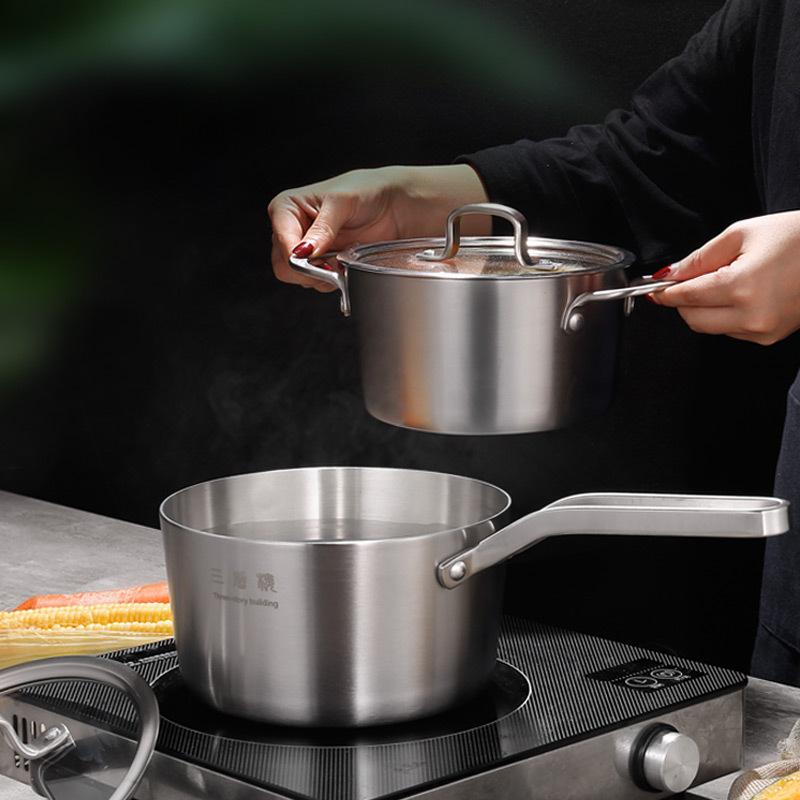 Đảm bảo chất lượng nồi canh inox dày composite ba lớp thép hai tai nồi canh chống dính nồi sữa inox 304