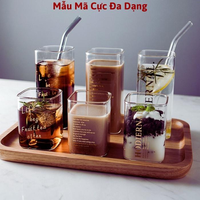 Ly thủy tinh vuông trong suốt uống nước cute chịu nhiệt pha cafe sinh tố, Cốc thủy tinh vuông dễ thương cocktail