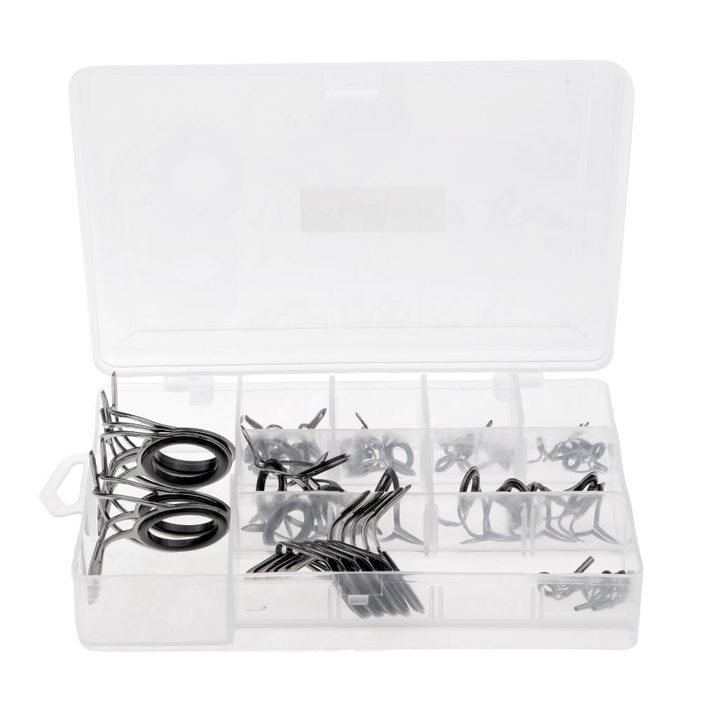 45pcs Vintage Fishing Rod Eyes Guides Line Rings Tips 6#-30# Rod Repair Kit