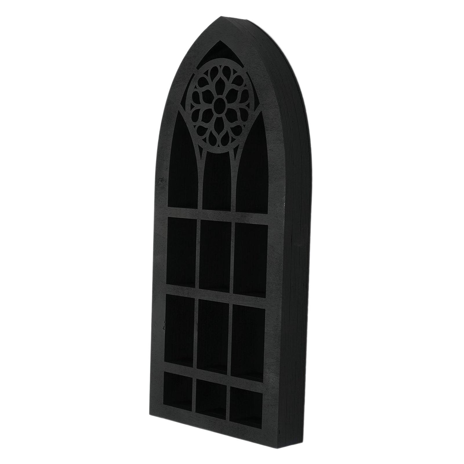 Wall Decor Display Shelf  Window Design Black Wooden Shelf for Wall Figurine Display Shelf for Bathroom Gothic Room Decoration Office