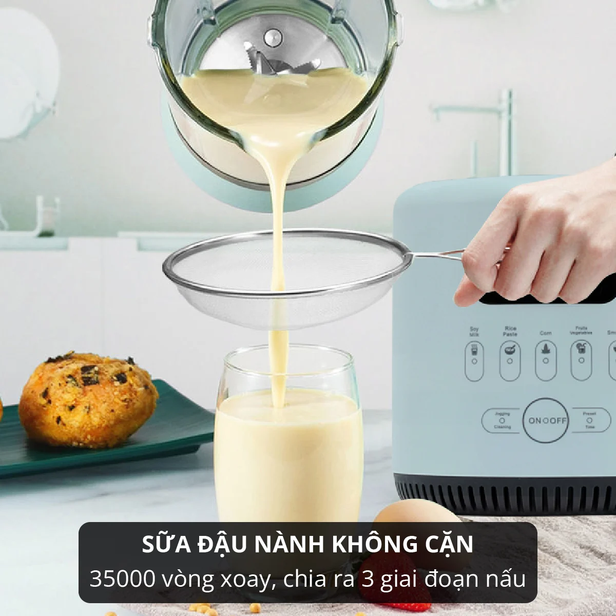 Máy làm sữa hạt, xay sinh tố, nấu cháo dinh dưỡng em bé Mishio cối thủy tinh borisilicate 1.75L - Sữa hạt &amp; chân không