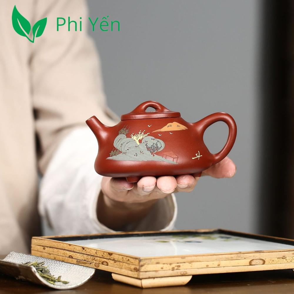 Ấm trà Tử sa Đại hồng bào Sơn thủy Thạch biều 200ml DHBSTTB075205