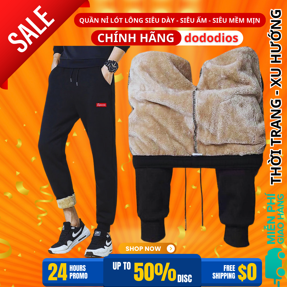 Quần nỉ nam thể thao lót lông cao cấp dày dặn đủ size từ 48-100kg jogger cho nam chính hãng dododios