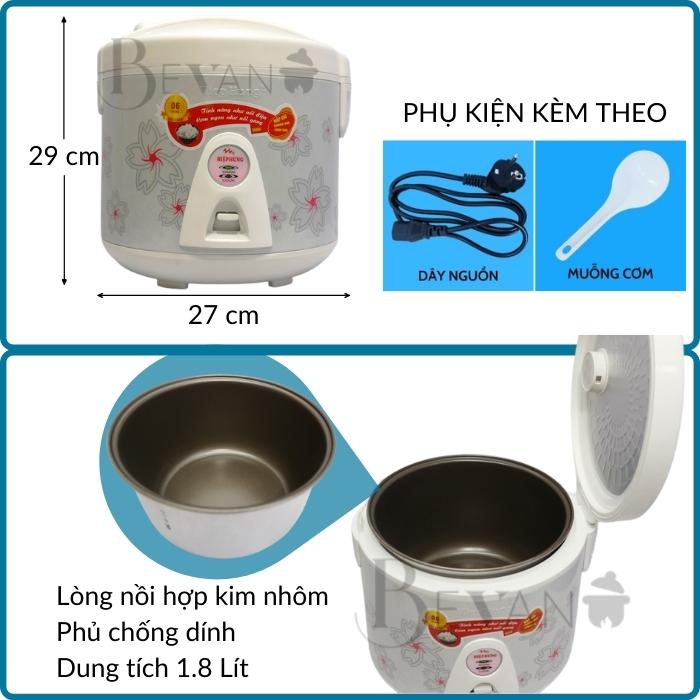 Nồi cơm điện nắp gài hàng chính hãng Hiệp Hưng HH-701 Bevano, giá nồi cơm điện mini cơ 1.8L hợp lý không dính đa năng, tiết kiệm năng lượng, phù hợp căn hộ nhỏ, phòng trọ tập thể