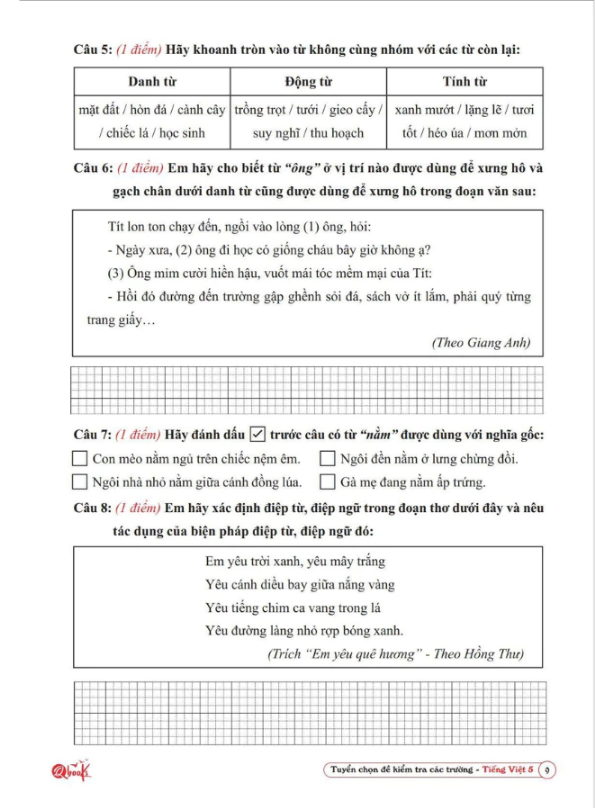 Sách - Tuyển Chọn Đề Kiểm Tra Tiếng Việt Các Trường Lớp 5
