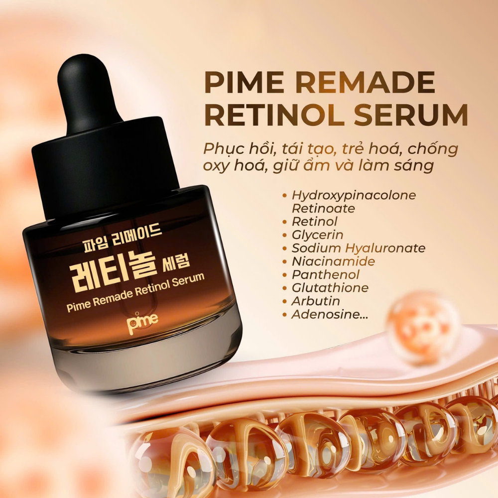 Serum Pime Remade Retinol hỗ trợ tái tạo da, dưỡng sáng, giảm thâm nám, chống lão hóa 30ml
