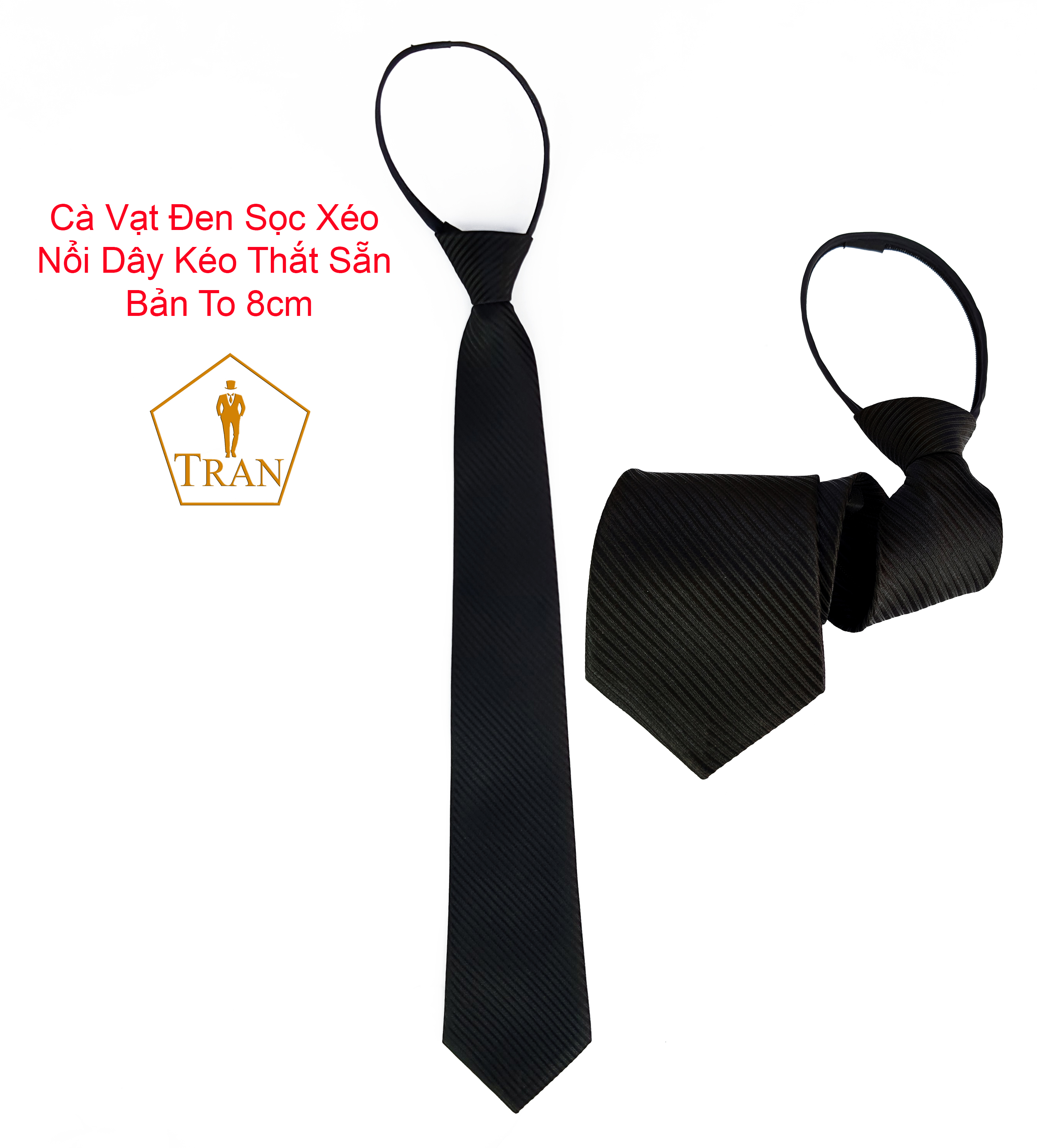 Ca Vat, Caravat, Cà Vạt, Cravat Đen Nam Bản Nhỏ 5Cm Dây Kéo Thắt Sẵn