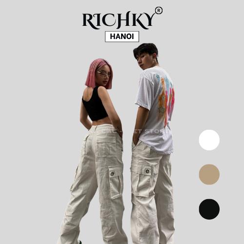 Quần Kaki Cargo Pant Túi Hộp Ống Suông Richky Hanoi Q333 - Trắng