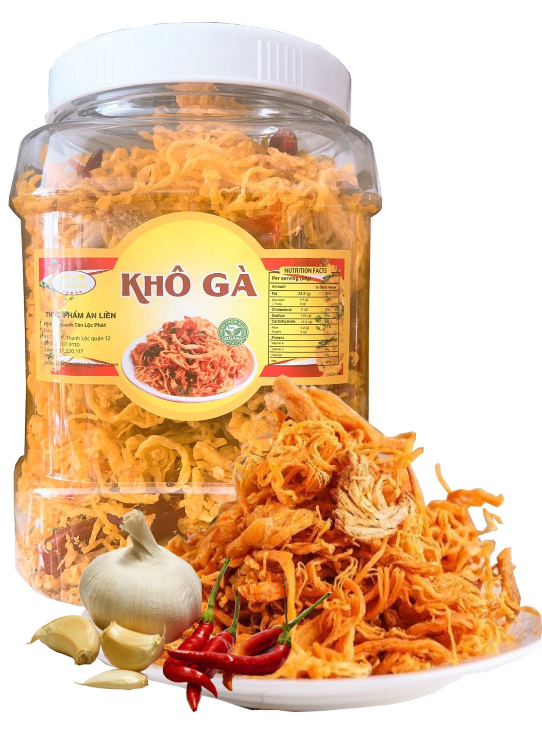 KHÔ GÀ BƠ TỎI (GÀ CHÀ BÔNG CAY) TÂN LỘC PHÁT - HŨ 500G