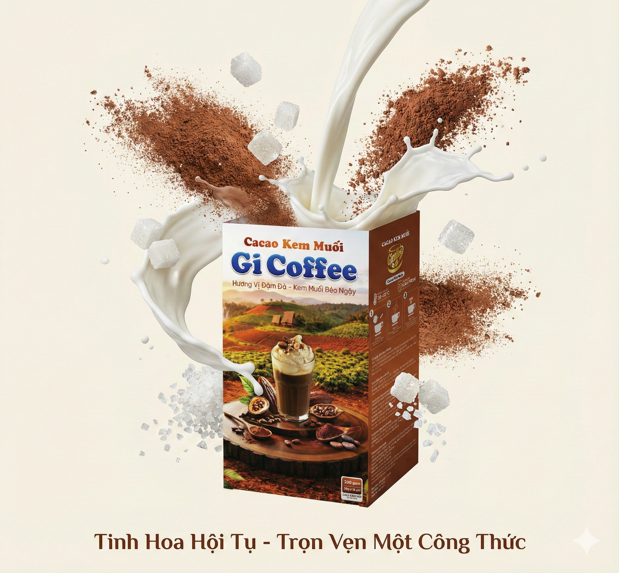 CaCao Kem Muối Gicoffee Thơm Béo Đậm Đà - Ít Ngọt (1 Hộp gồm 10 Gói x 20g)