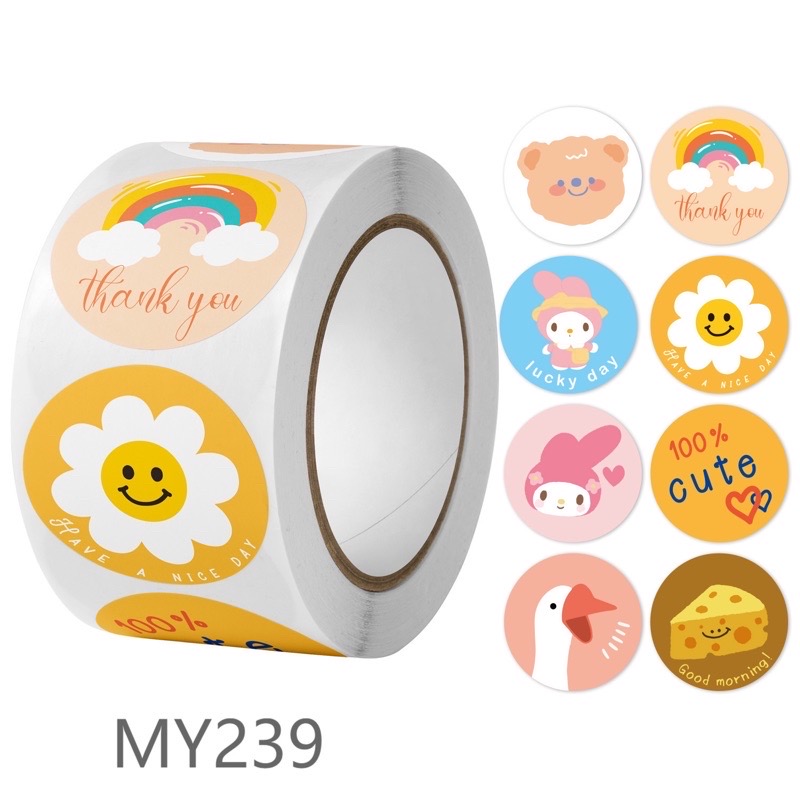 Cuộn 500 tem dán sticker trang trí mẫu phô mai size 2.5