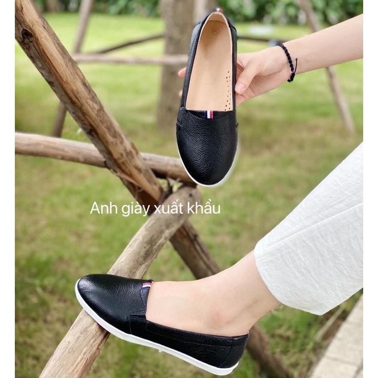 GB10 - Giày slipon giày đế bằng mũi tròn da thật Việt Nam xuất khẩu đế cực êm,mềm ,bền, phù hợp đi du lịch, đi chơi