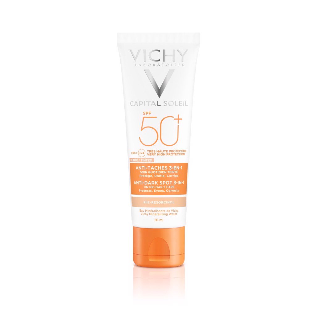 Kem Chống Nắng Vichy Ngừa Sạm Da, Giảm Thâm Nám (Màu Da) 50ml Capital Soleil Anti-Dark Spot 3-in-1 Tinted Daily Care SPF 50 UVA + UVB