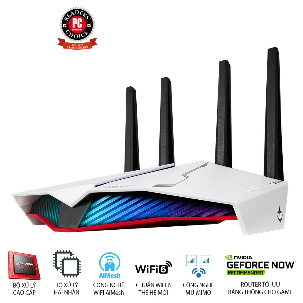 Router Wifi ASUS AURA RGB RT-AX82U GUNDAM EDITION Hai Băng Tần, Chuẩn AX5400 (Chuyên Cho Game Di Động) - Hàng Chính Hãng