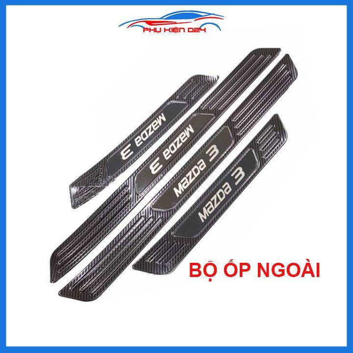 Bộ nẹp bước chân trong ngoài vân Cacbon xe Mazda 3 2020 chống trầy làm đẹp ô tô