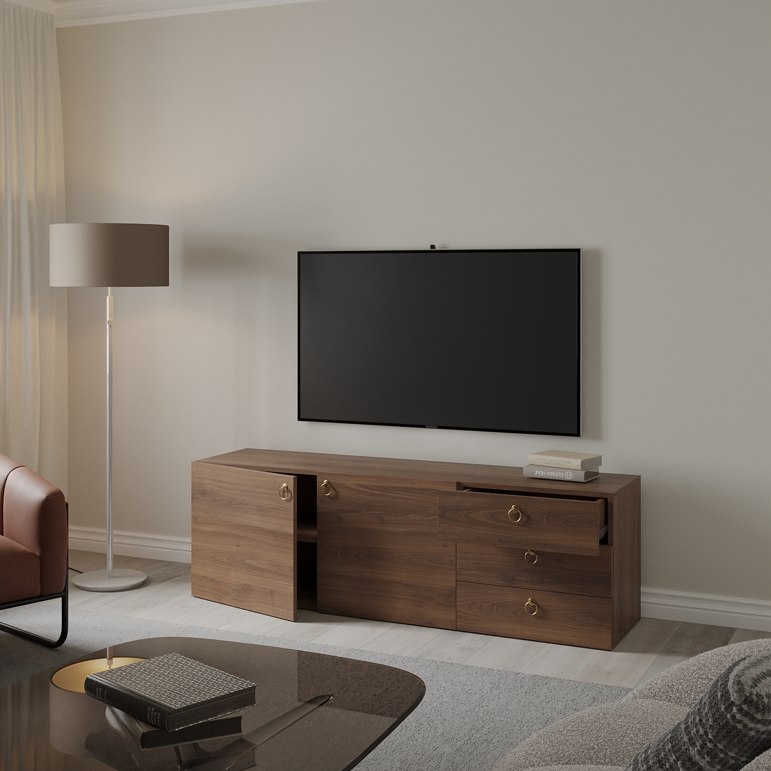 [Happy Home Furniture] WESLEY, Kệ Tivi 3 ngăn kéo - 2 cửa mở, 160cm x 40cm x 50cm ( DxRxC)   , KTV_004