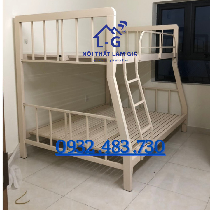 Giường sắt 2 tầng trẻ em hộp vuông 4x8 kích thước 1m4x1m6 Dài 2m