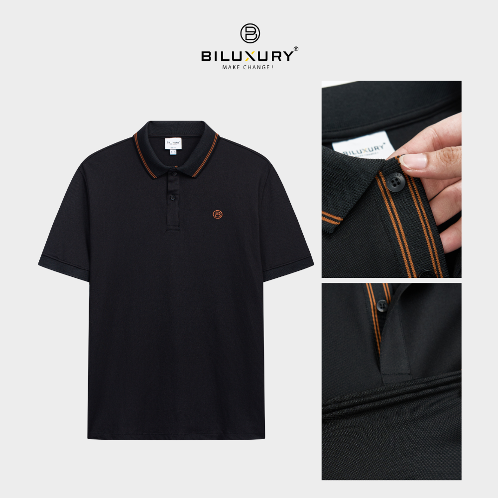 Áo polo nam Biluxury 7APCT023 form slimfit ôm vừa tôn dáng phối họa tiết line trẻ trung năng động