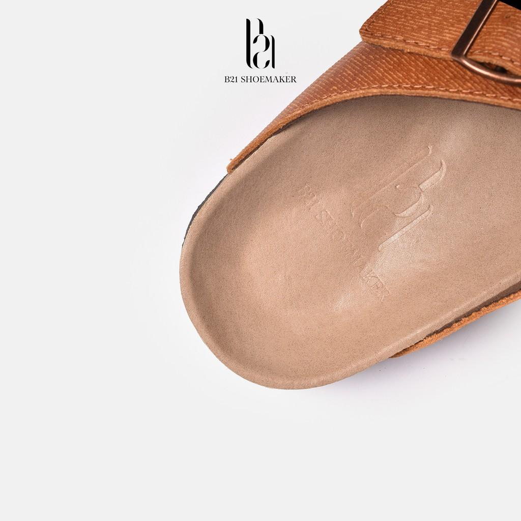 Dép Đế Trấu Nam Tăng Chiều Cao Da Bò Nhập Khẩu Dép Quai Ngang 2 Lớp Vân EPSOM Chống Nước Vinatage Retro -B21 Shoemaker