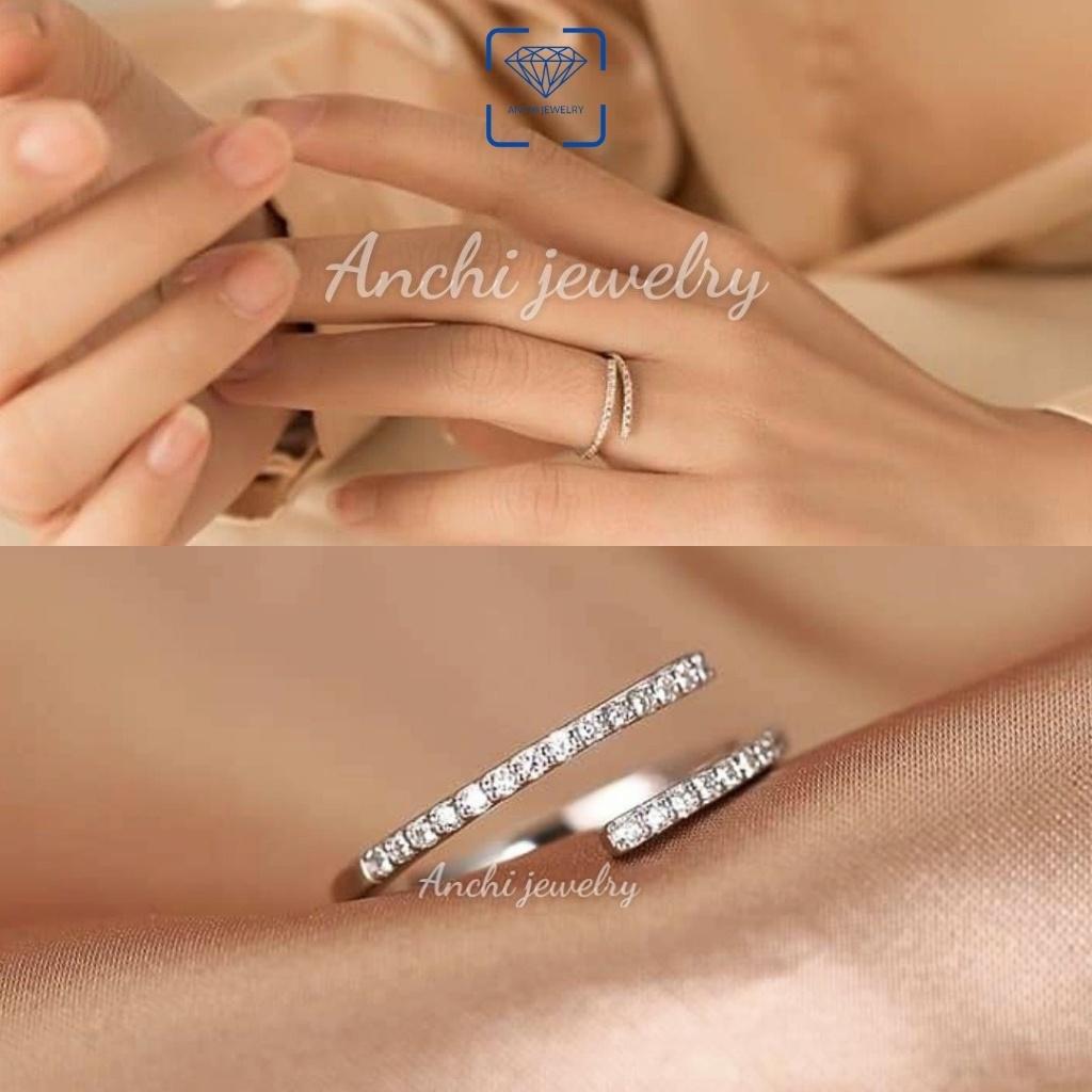 Nhẫn bạc hở đính full đá freesize cho nữ, Anchi jewelry