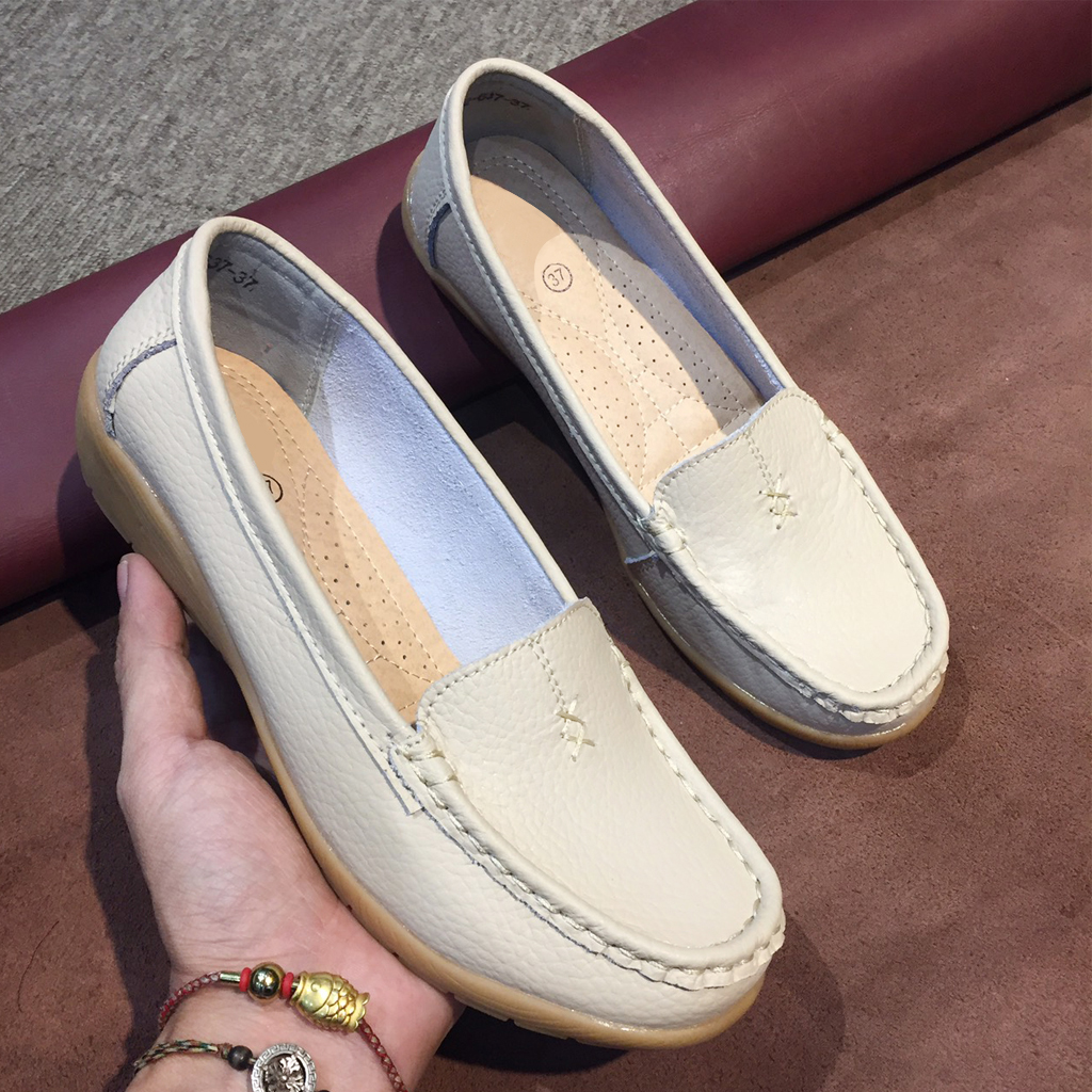 Giày lười moca nữ Thái Lan ngoại cỡ da bò mềm đi bộ siêu êm chân SZ92-637