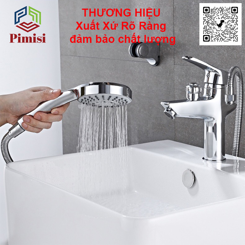 Vòi Chậu Liền Sen Pimisi Nóng Lạnh Cho Chậu Rửa Mặt Lavabo 1 Lỗ Làm Bằng Đồng Thau Mạ Xi Sáng Bóng Dùng Trong Phòng Tắm Nhỏ - Điều Chỉnh Nước Bằng Gật Gù Đầy Đủ Phụ Kiện Dây Bát Sen Tắm - Ống Xả Thải Và Dây Cấp Nước | Hàng Chính Hãng