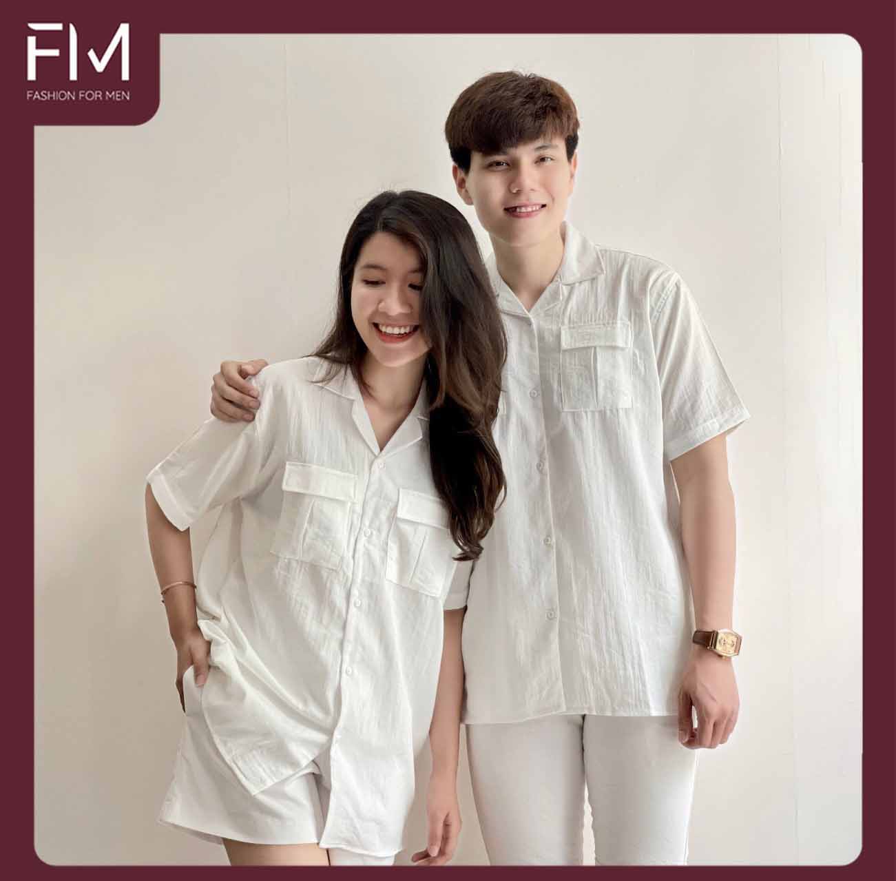 Áo sơ mi ngắn tay couple thời trang nam nữ, thun đũi trơn chất mát, phù hợp cho các bạn trẻ - FORMEN SHOP - FMHK003